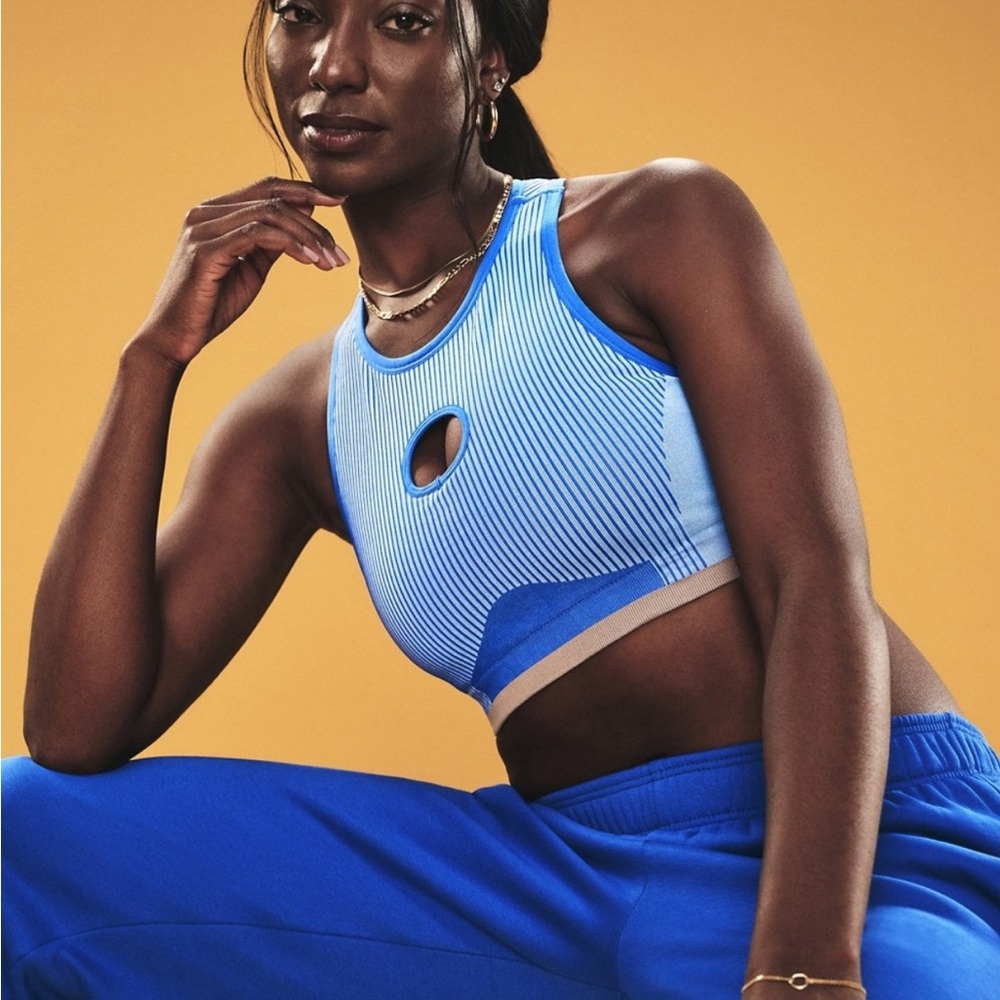 Fabletics Blue and White Striped Sports Bra